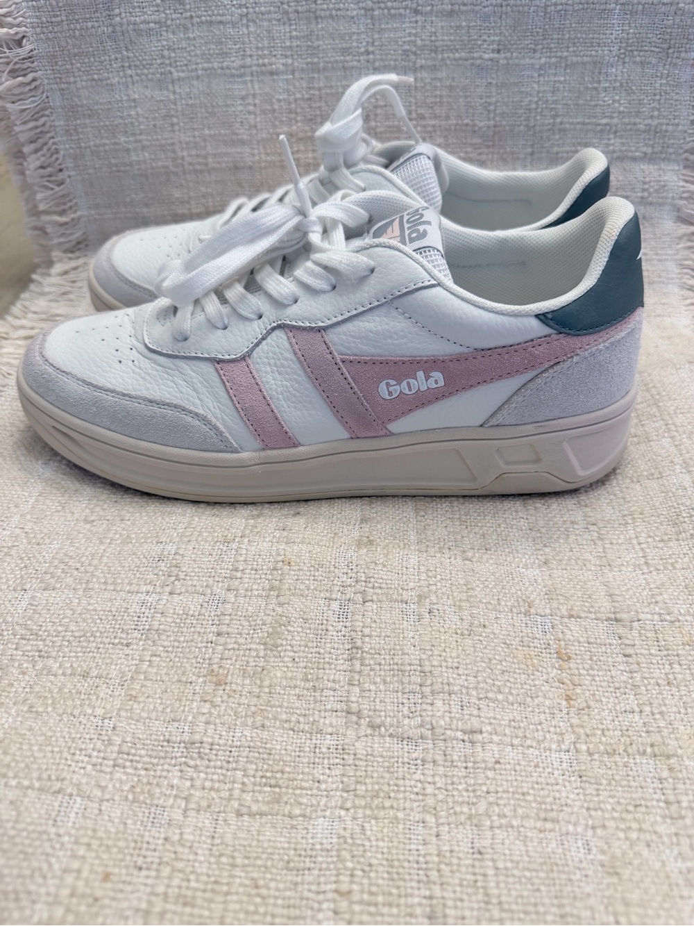Gola White Pink & Dark Teal Retro Court Sneakers